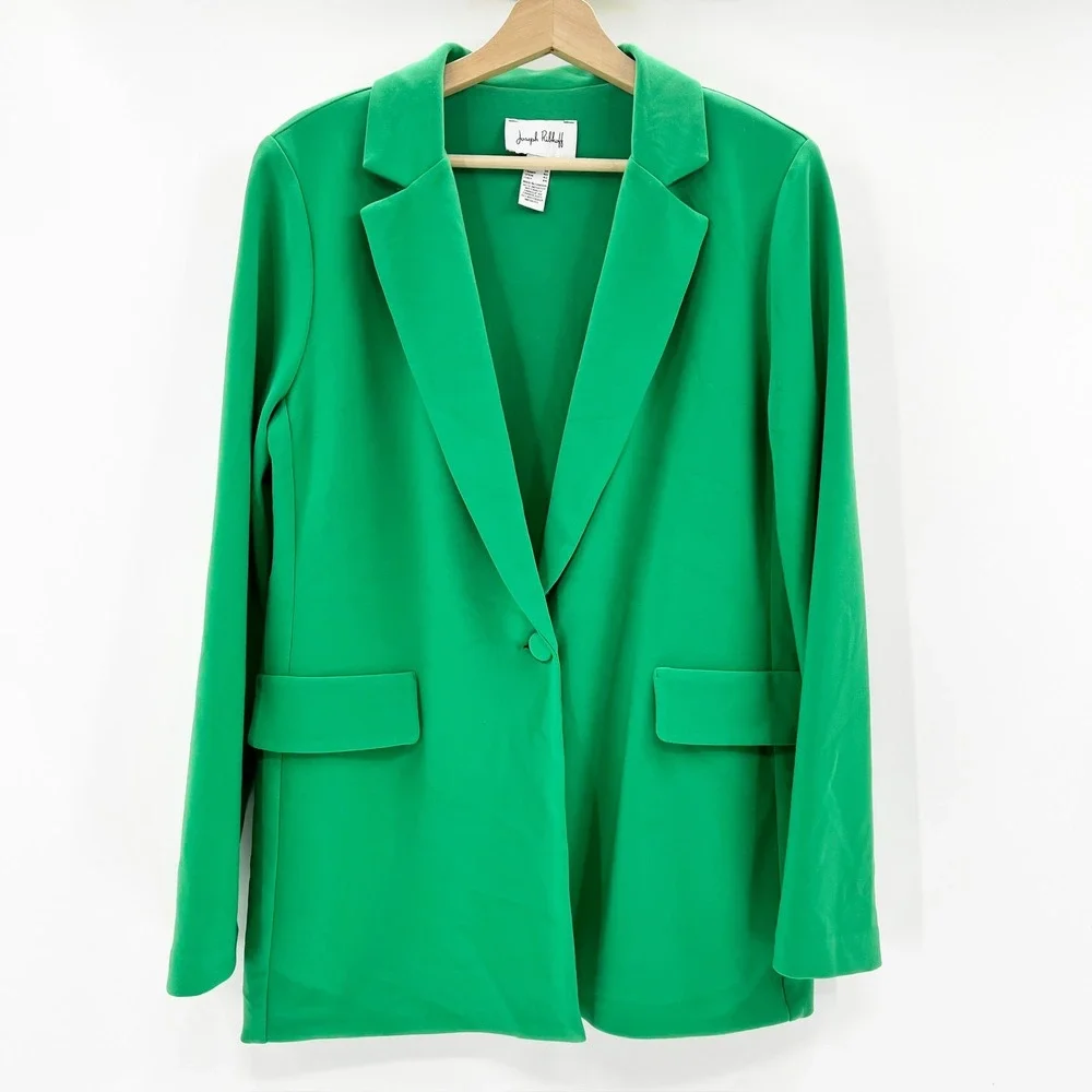 Joseph‎ Ribkoff Women's Bright Green Collarless Longline Blazer Style Size 10